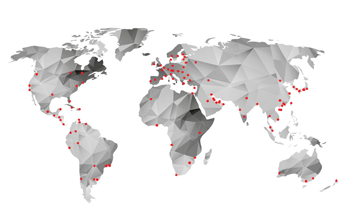 carte du monde montrant le réseau Veron Grauer